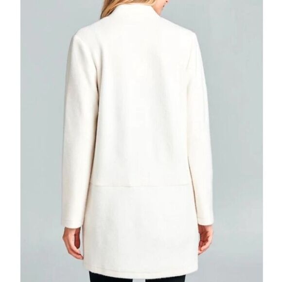 ELLISON | Cream Long Line Notch Collarless Coat Jacket Gold Zippers | Large - Picture 2 of 11